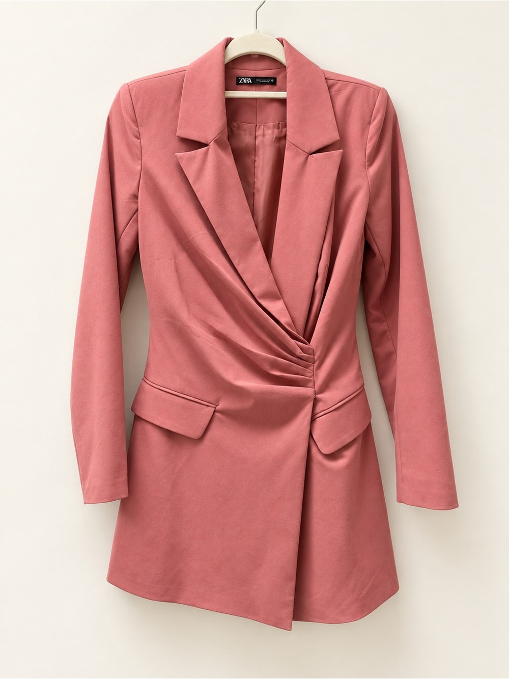 NWOT Zara Rose-Pink Draped Wrap Blazer tuxedo Dress S